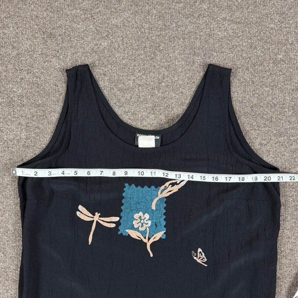 Vintage 90s Black Sleeveless Midi Shift Dress Women’s 14 Crinkle Gauzy Fairycore - Picture 7 of 10